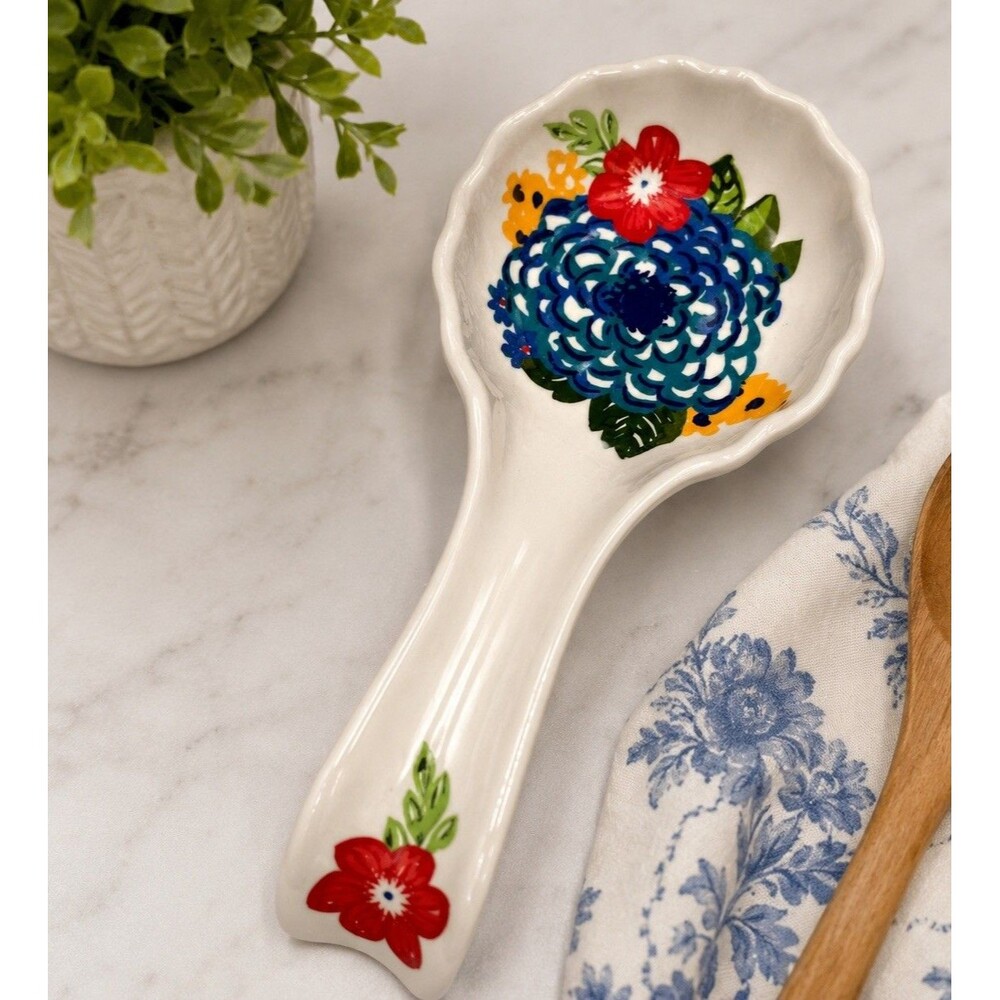The Pioneer Woman Melamine Spoon Rest Dazzling Dahlias Floral Kitchen 8.5”